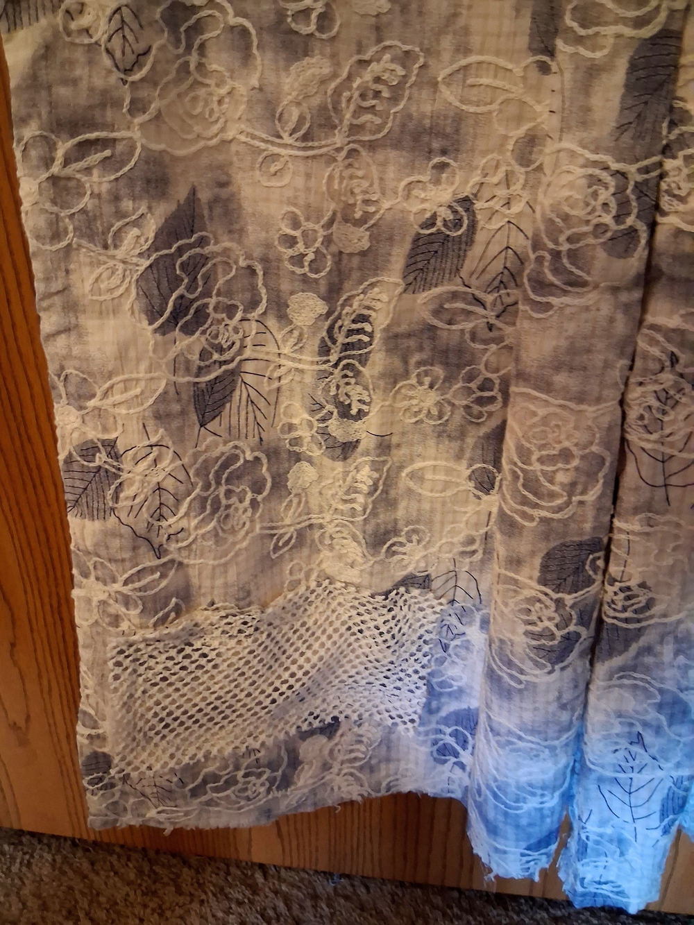POL Blue and White Embroidered Wide-Leg Patchwork Overalls Sz S - Picture 15 of 16